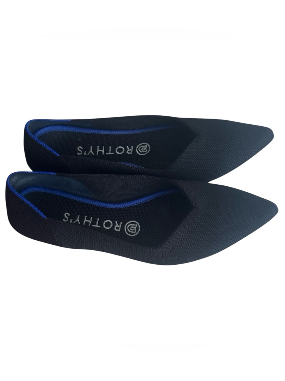Rothy’s The Point Black Knit Flats w/ Blue Collar Trim W7